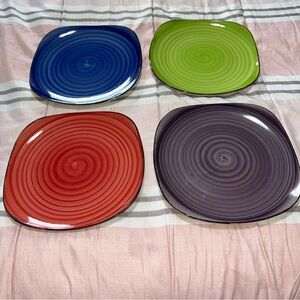 Vintage  Colorful Swirl Square Dinner Plate Set